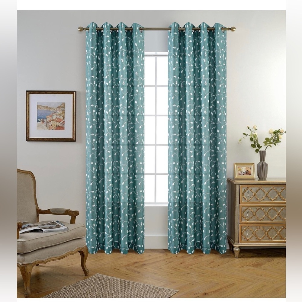 MIUCO embroidered semi share leave design curtains 52inW x 84in L/2 panels